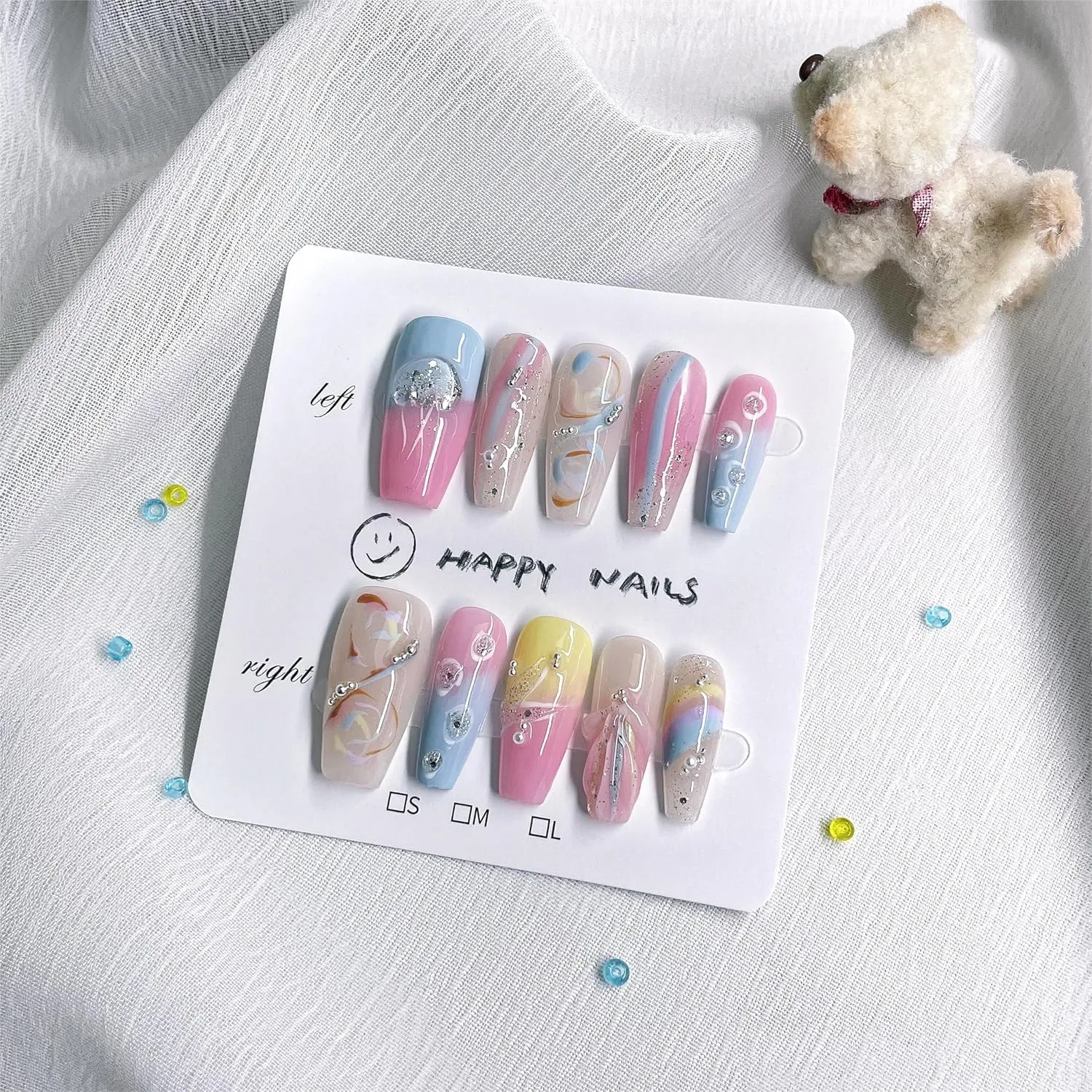 10pcs Handmade Nails, Luxury Handmade Press on Nails,3D Design Hand-painted Nail Art,Reusable Gel Glue on Fake Nails Kit (CL-9006-L)