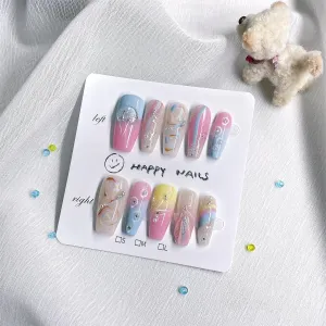 10pcs Handmade Nails, Luxury Handmade Press on Nails,3D Design Hand-painted Nail Art,Reusable Gel Glue on Fake Nails Kit (CL-9006-L)