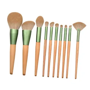 10Pcs Wooden Handle Makeup Brush Set Portable Blush Foundation Brushes for Easy Application for Travel Daily Use present for Makeup Lovers