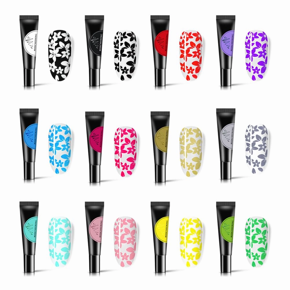 12PCS Nail Art Foil Glue Gel, Nail Stickers Nail Foil Glue for Nails, Nail Stencil Glue Nail Art Foil Transfer Gel UV LED Lamp Required Nail Art DIY Home And Salon Use