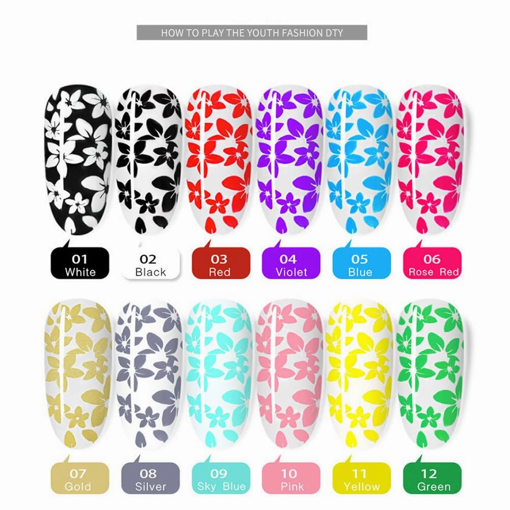 12PCS Nail Art Foil Glue Gel, Nail Stickers Nail Foil Glue for Nails, Nail Stencil Glue Nail Art Foil Transfer Gel UV LED Lamp Required Nail Art DIY Home And Salon Use