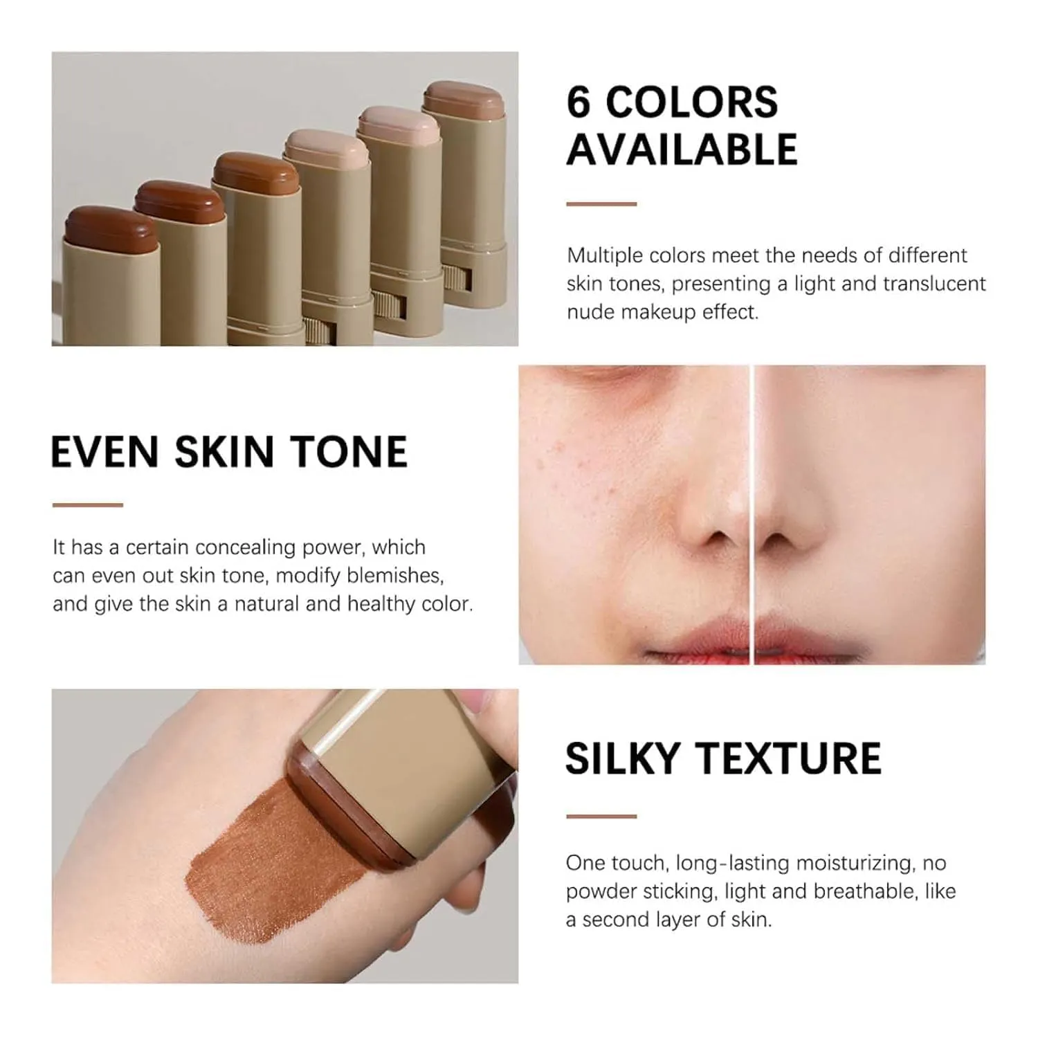 2 Pcs Foundation Stick Beauty Balm Serum Boosted Skin Tint, 2025 New Makeup Tint, Portabl Moisturizing Essence Contour Stick Foundation Beauty Balm (#03)