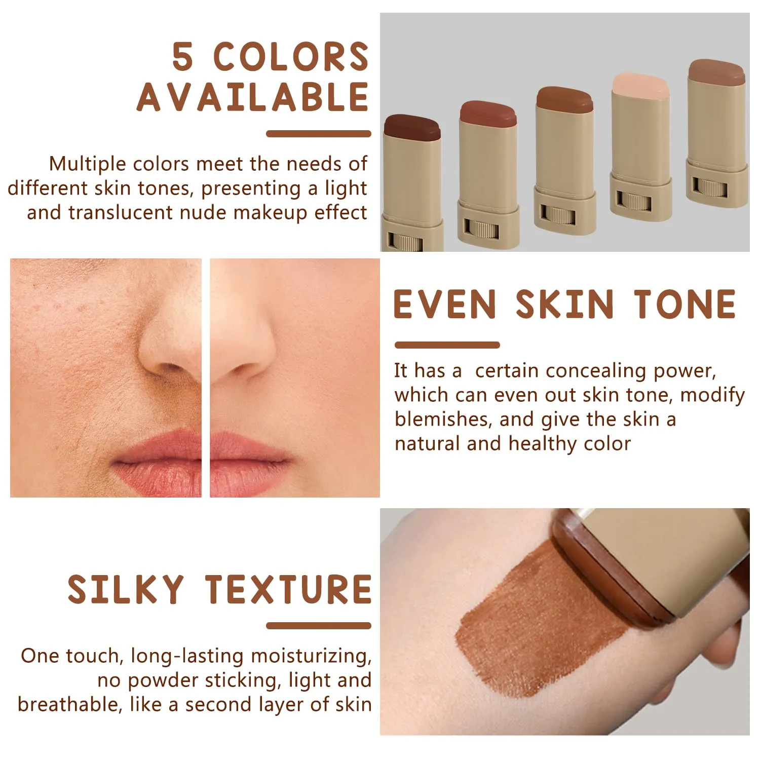 2Pcs Foundation Stick Beauty Balm Serum Boosted Skin Tint, Solid Tinted Moisturizing Serum Contour Stick Foundation Face for Women, Hydrates, Natural Finish Makeup (#1, 1)