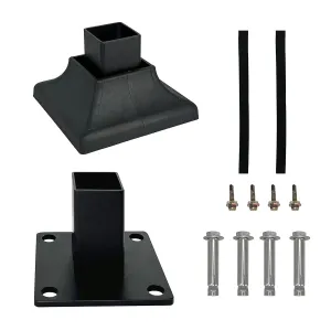 2x2 inch Square Post Fence Flange Kit, Premium Heavy Duty Powder-Coated Steel for Handrail, Railing with 1 Post Anchor Base, 1 Interlocking Cover, 4 Anchor Bolts, 4 Tapping Screws (1-Pack)