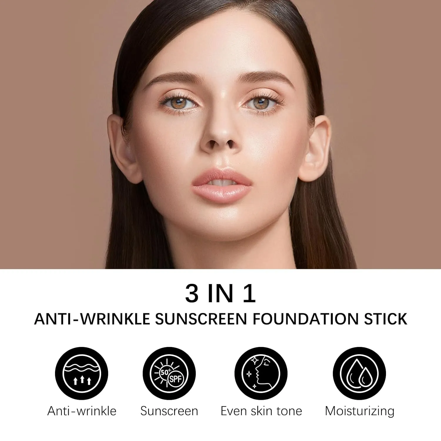 3-in-1 Anti-Wrinkle   Broad Spectrum SPF 50 Foundation Stick - Full Coverage, Flawless Finish, Lightweight Liquid Texture (#002, 0.71 Fl Oz (Pack of 1))