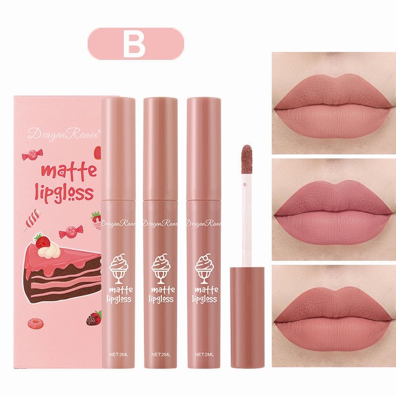 3 Pieces Of Ice Cream Set Box Velvet Lip Glaze Lipstick Lip Gloss