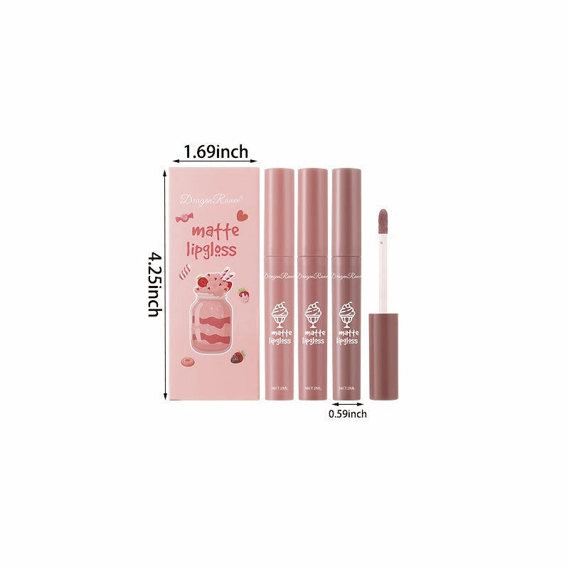 3 Pieces Of Ice Cream Set Box Velvet Lip Glaze Lipstick Lip Gloss