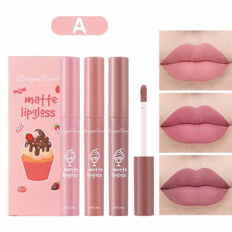 3 Pieces Of Ice Cream Set Box Velvet Lip Glaze Lipstick Lip Gloss