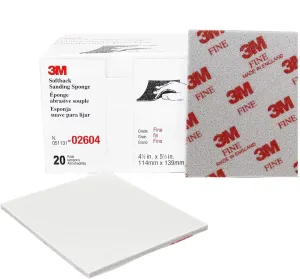 3M Softback Sanding Sponge 02604, 4 1/2 x 5 1/2 in, Fine Grit, Fast Cutting, Gray, 20 Pack