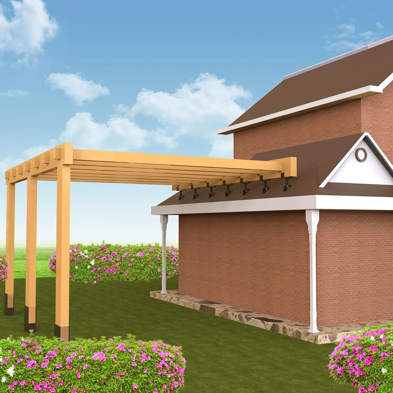 3Pack Heavy Duty Adjustable 5.55" Pergola Roof Riser Beam Brackets Hardware Kit for Patio Cover, Fit 6x6 & 6x8 Wood Beam