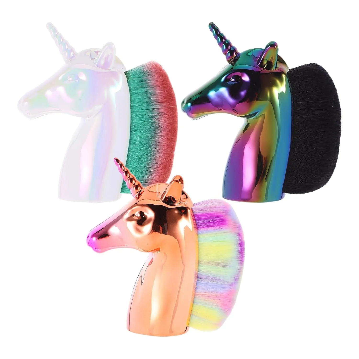 3pcs Nail Dust Brush Fan Makeup Brush Nail Clean Brush Fingernail Brush Striper Brush Nail Art Face Brush Foundation Makeup Unicorn Nail Brush Manicure Powder Brush