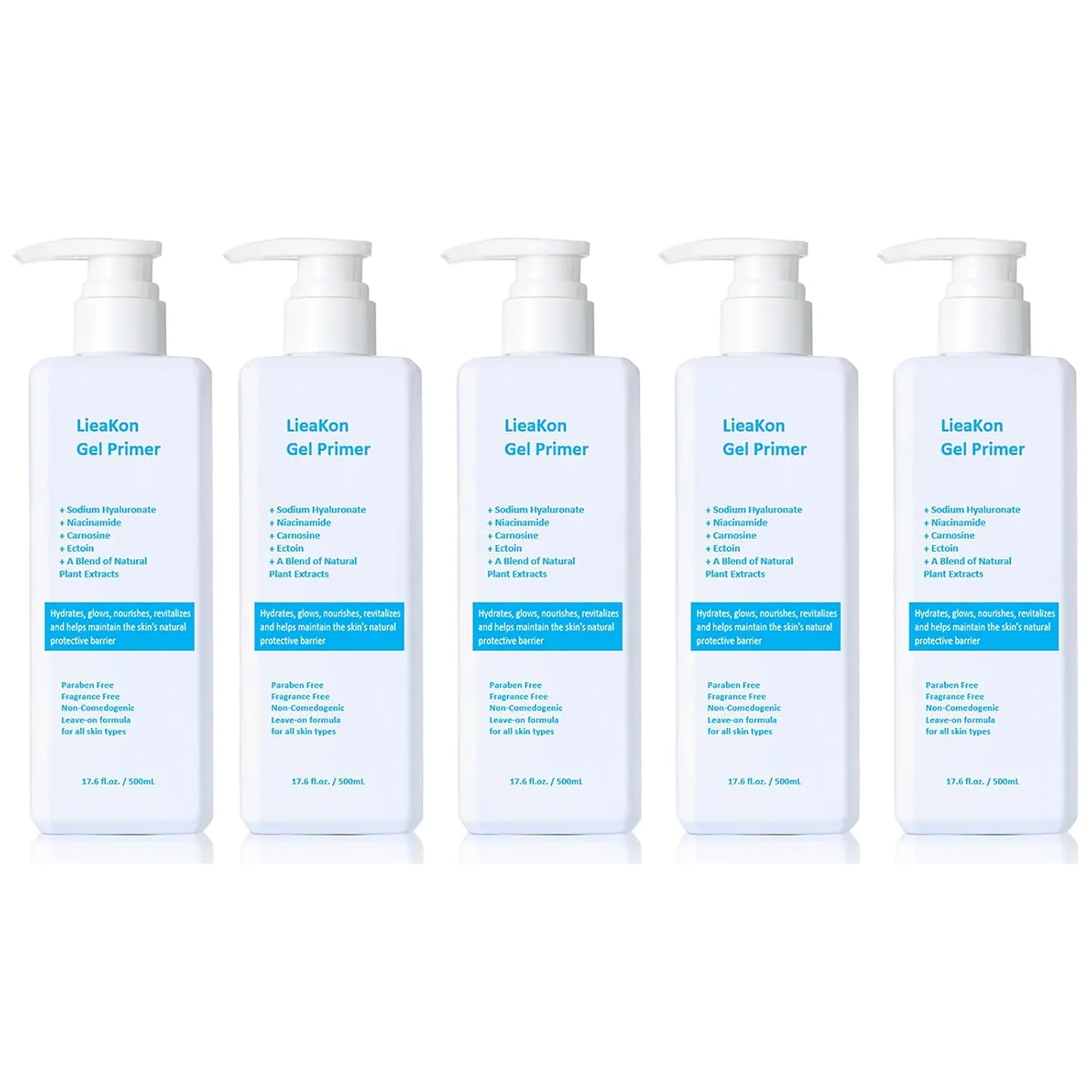 5-Pack (500ml Each) Conductive Gel for Microcurrent & RF Devices | Hyaluronic Acid & Niacinamide Leave-On Serum | Fragrance-Free, Paraben-Free | Boosts Hydration, Firms Skin & Enhances Conductivity