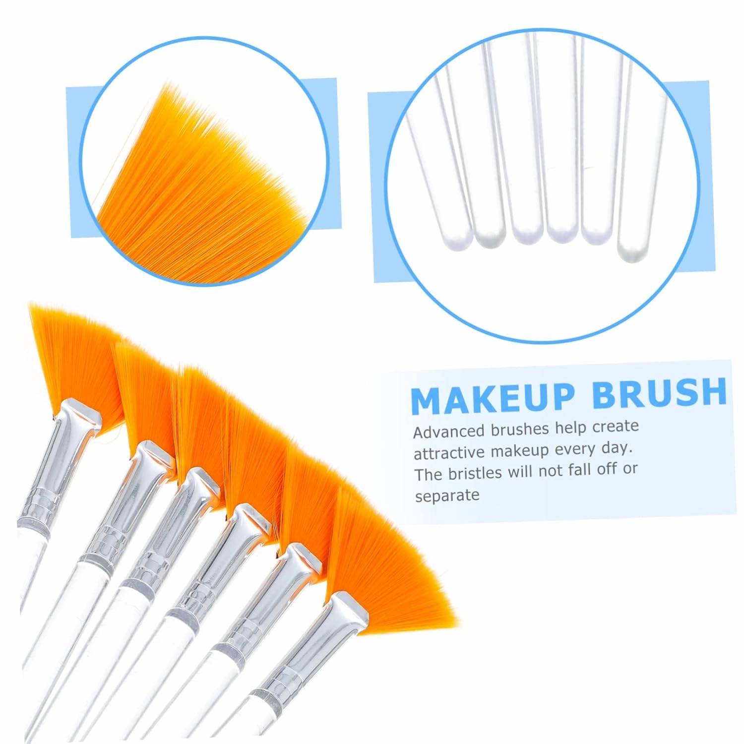 6pcs Facial Fan Applicator Brushes Ergonomic Makeup Tools for Gel Masks Precision Application for Highlighters and Blush Transparent Design for