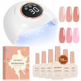 72W UV LED Nail Lamp Light Dryer for Nails Gel Polish with 18 Beads  16ml Jelly Nude Pink Gel Nail Polish Set of 6 Translucent Colors