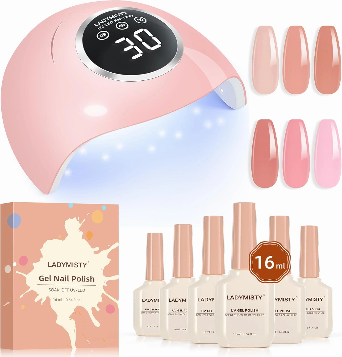 72W UV LED Nail Lamp Light Dryer for Nails Gel Polish with 18 Beads  16ml Jelly Nude Pink Gel Nail Polish Set of 6 Translucent Colors