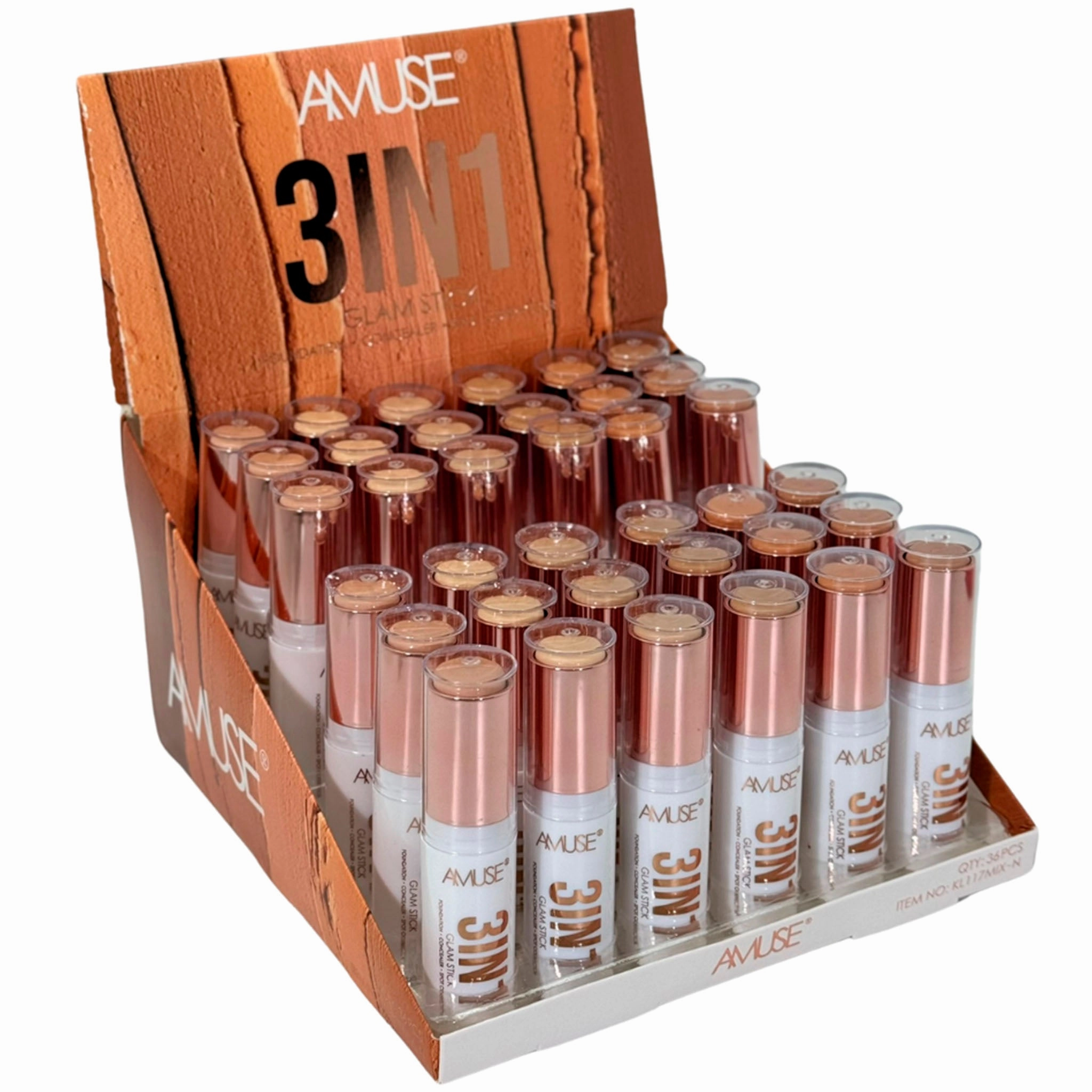 Amuse 3 In 1 Foundation Stick - Wholesale Display 36 Units (KL117MIX-N)