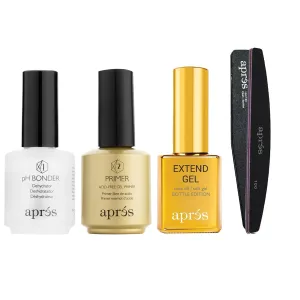 APRÉS Apres Gel-X Essentials - Extend Gel, pH Bonder, Acid-Free Gel Primer, Curved Nail File 100/180 Grit, Nail Buffer