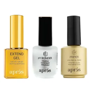 APRÉS Gel-X Professional Nail Kit - Gold Bottle pH Bonder, Acid-Free Primer, and Extend Soak Off Soft Gel Formula (15 ml each)