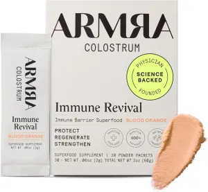 ARMRA Colostrum™ Premium Powder, Grass Fed, Gut Health Bloating Immunity Skin & Hair, Contains 400  Bioactive Nutrients, Potent Bioavailable, Keto, Gluten & Fat Free (Blood Orange | 30 Servings)