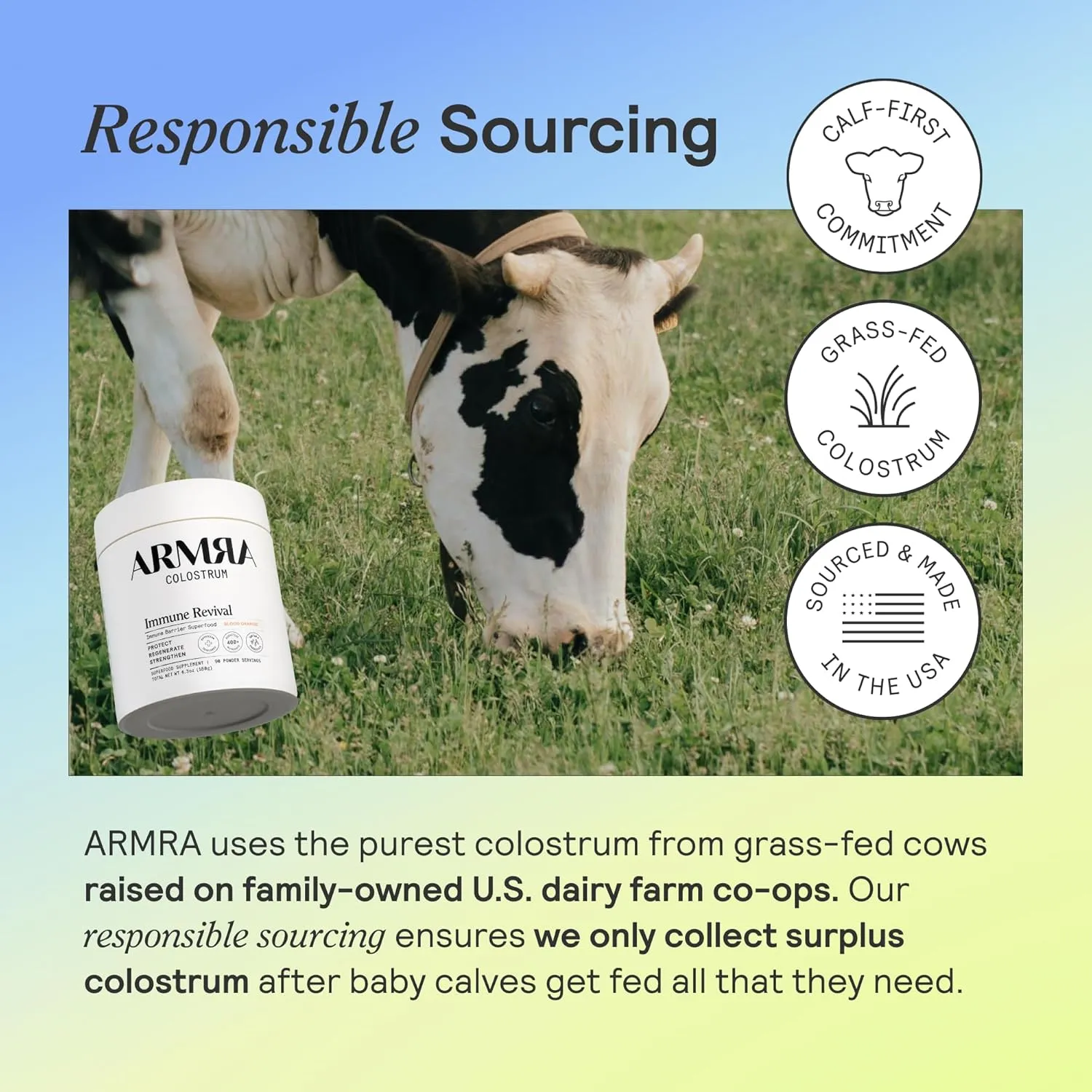 ARMRA Colostrum™ Premium Powder, Grass Fed, Gut Health Bloating Immunity Skin & Hair, Contains 400  Bioactive Nutrients, Potent Bioavailable, Keto, Gluten & Fat Free (Unflavored | 30 Servings)