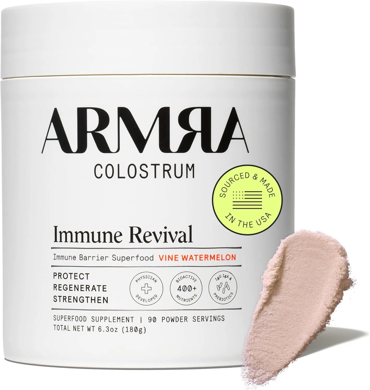 ARMRA Colostrum™ Premium Powder, Grass Fed, Gut Health Bloating Immunity Skin & Hair, Contains 400  Bioactive Nutrients, Potent Bioavailable, Keto, Gluten & Fat Free (Vine Watermelon | 90 Servings)