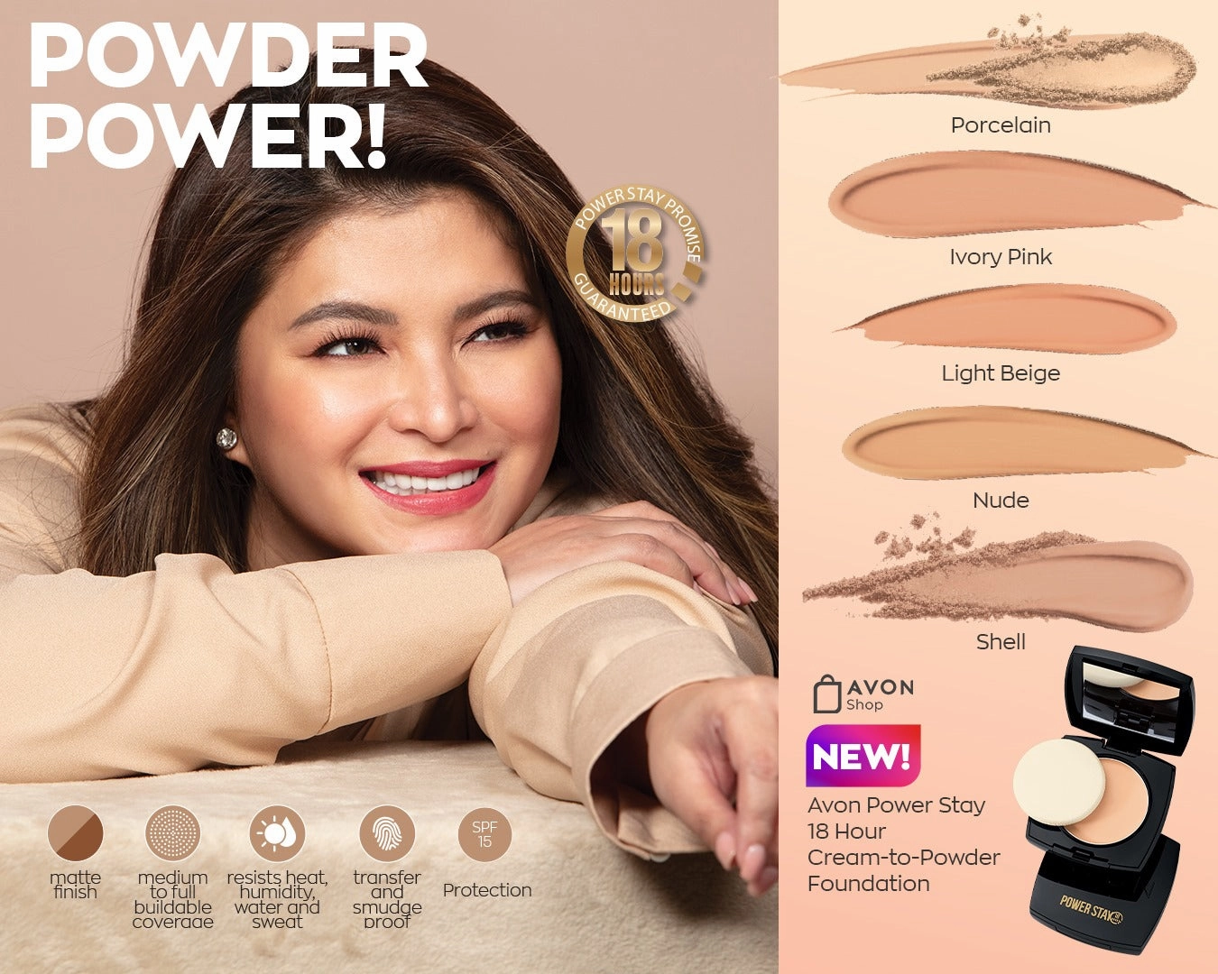 Avon Power Stay 18 Hour Cream-to-Powder Foundation SPF15 9g | Choose A Shade