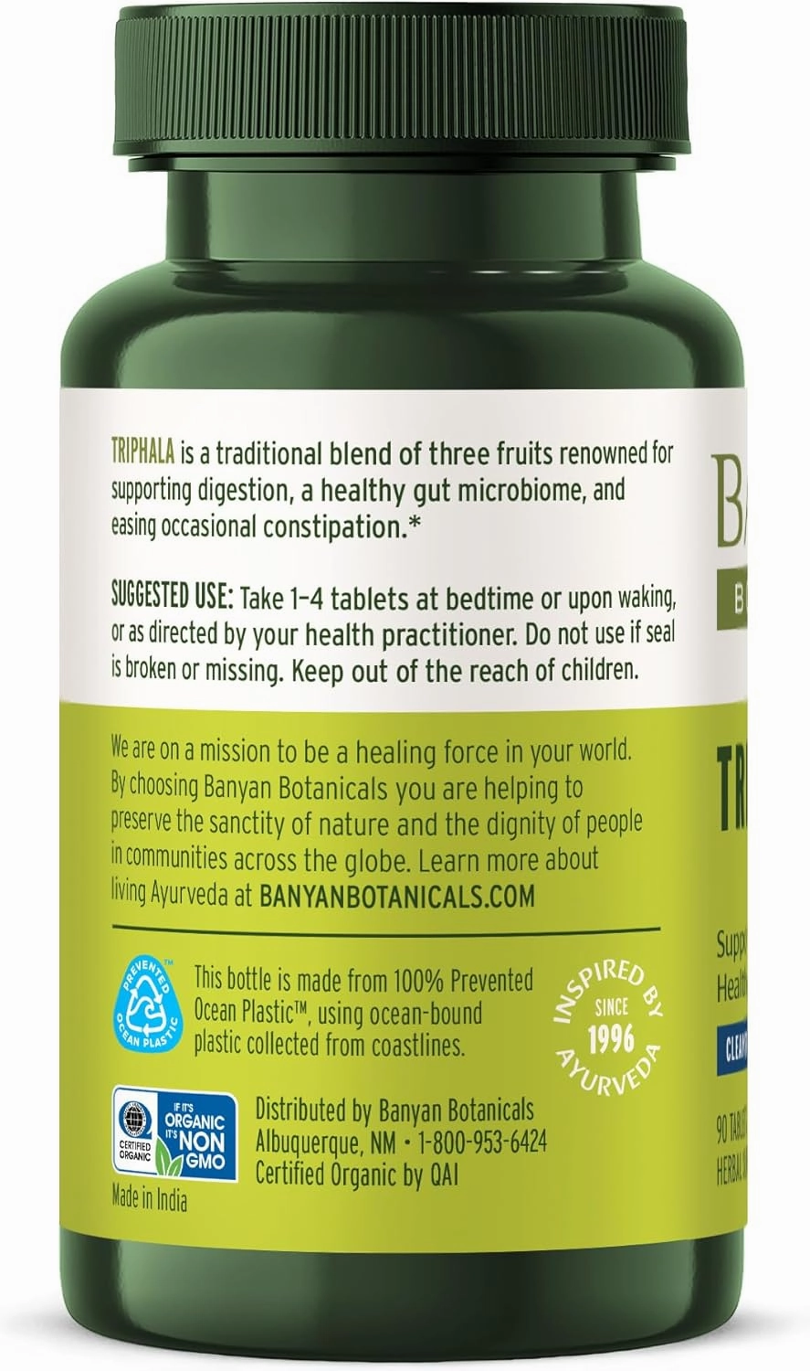 Banyan Botanicals Triphala Tablets - Organic Triphala Supplement with Amla, Haritaki & Bibhitaki – For Digestion, Elimination & Healthy Gut Microbiome* – 90 Tablets – Non-GMO Sustainably Sourced Vegan