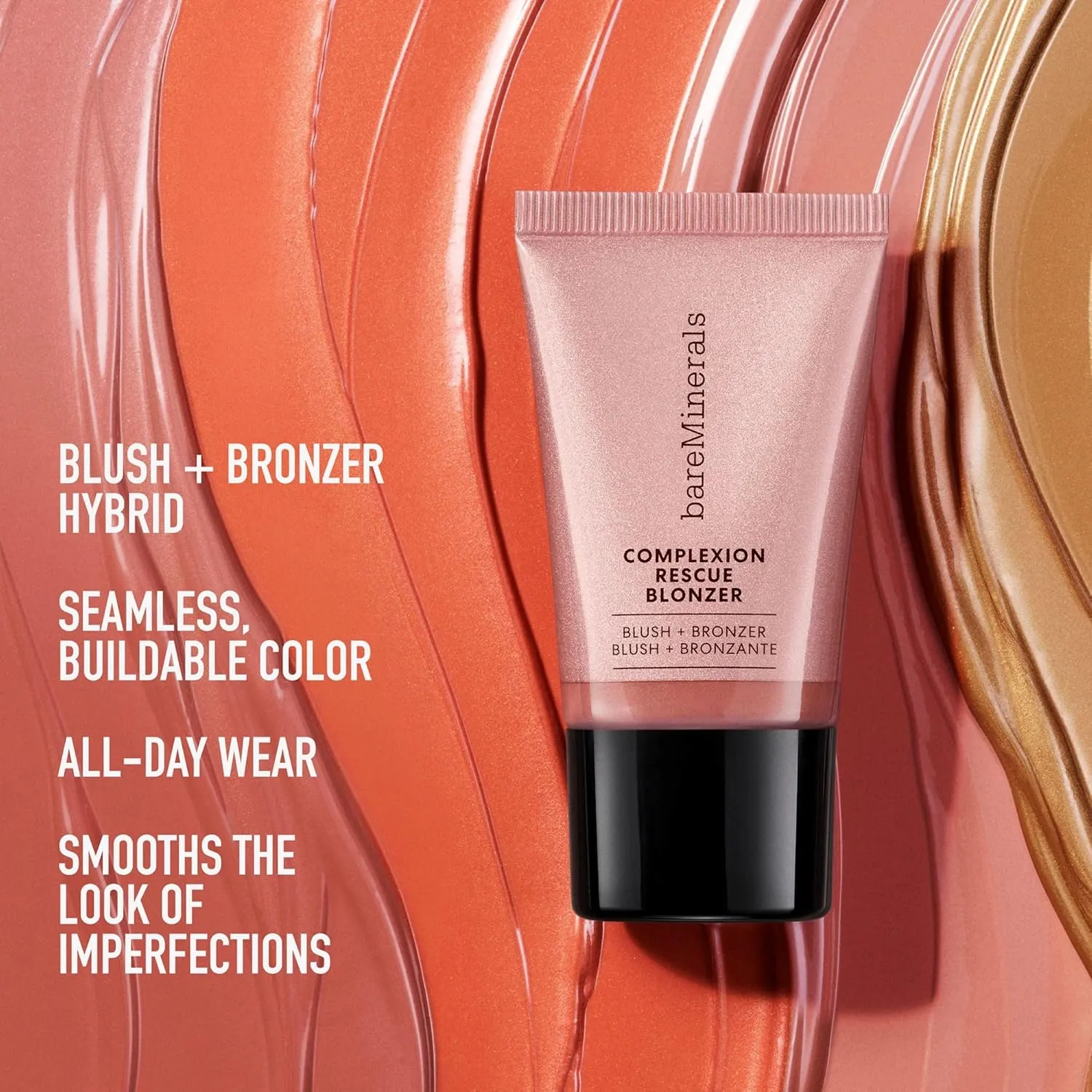 bareMinerals Complexion Rescue Liquid Blonzer, Blush   Bronzer Hybrid, Bronzer Blush for a Sun-Kissed Glow, Buildable Face Bronzer   Blush for Cheeks, Gel-Cream, Vegan