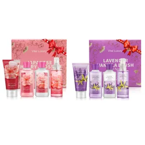 Bath & Body Kit: Japanese Cherry Blossoms   Lavender Vanilla Blush Scented Spa Set - Ideal Skincare Gift, Includes Lotion, Gel, Cream, Mist - Halloween, Christmas Gifts for Her and Him