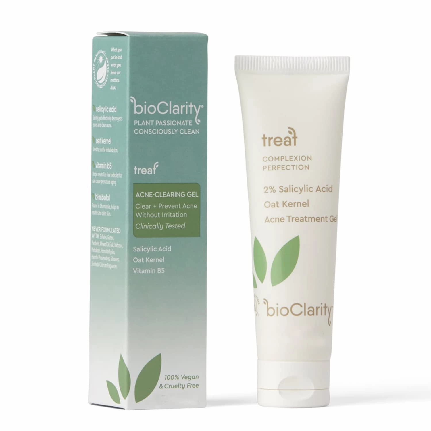 bioClarity Acne Treatment Gel | 2% Salicylic Acid   Moisturizing Oat Kernel | 100% Vegan, Clean Ingredients | 1.75 fl. oz.
