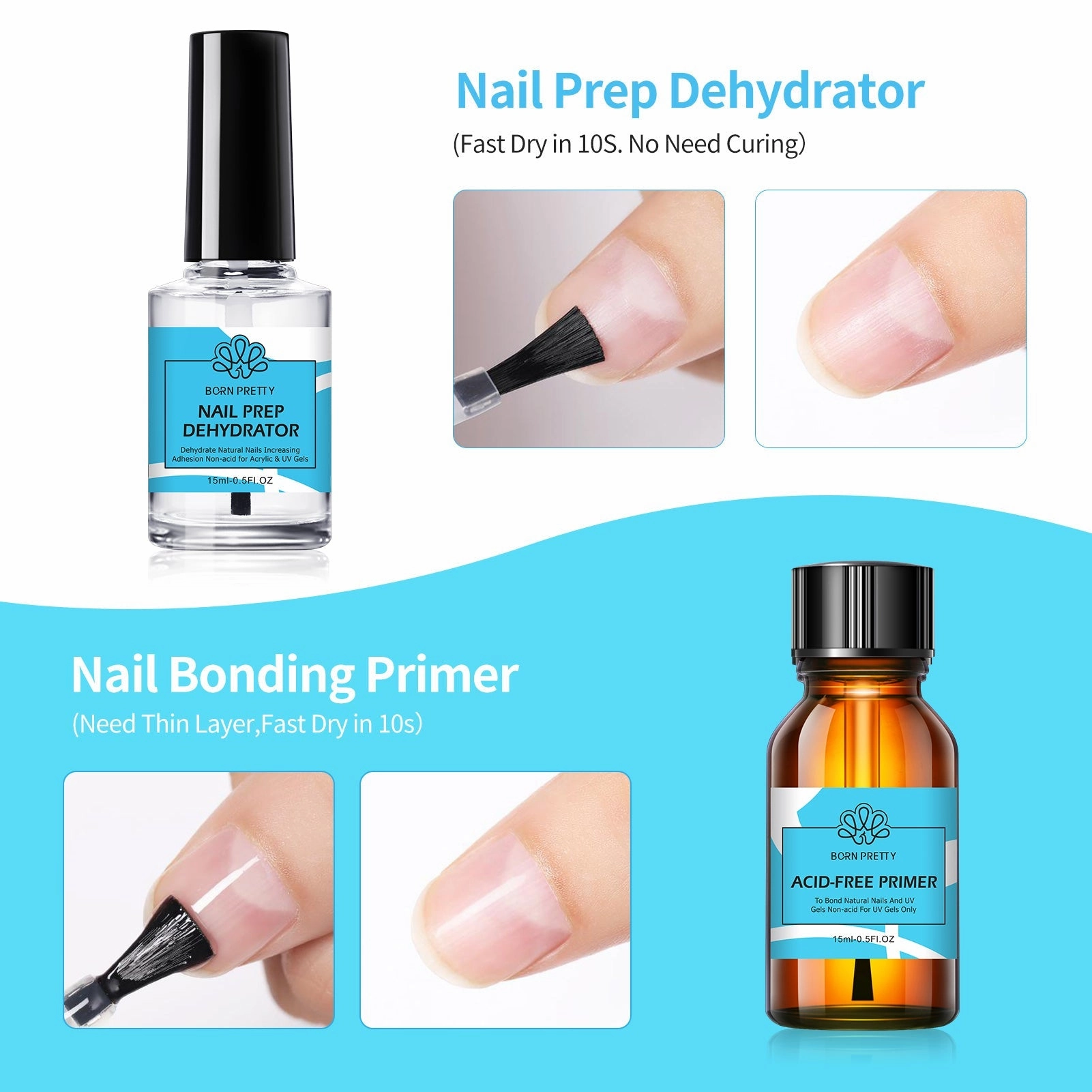 BORN PRETTY 2Pcs Nail Prep Dehydrator Primer Set