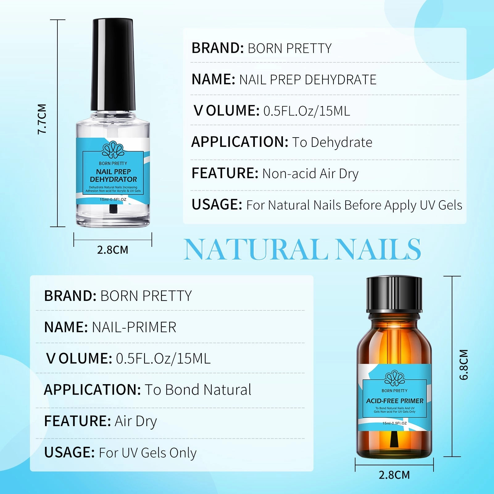 BORN PRETTY 2Pcs Nail Prep Dehydrator Primer Set