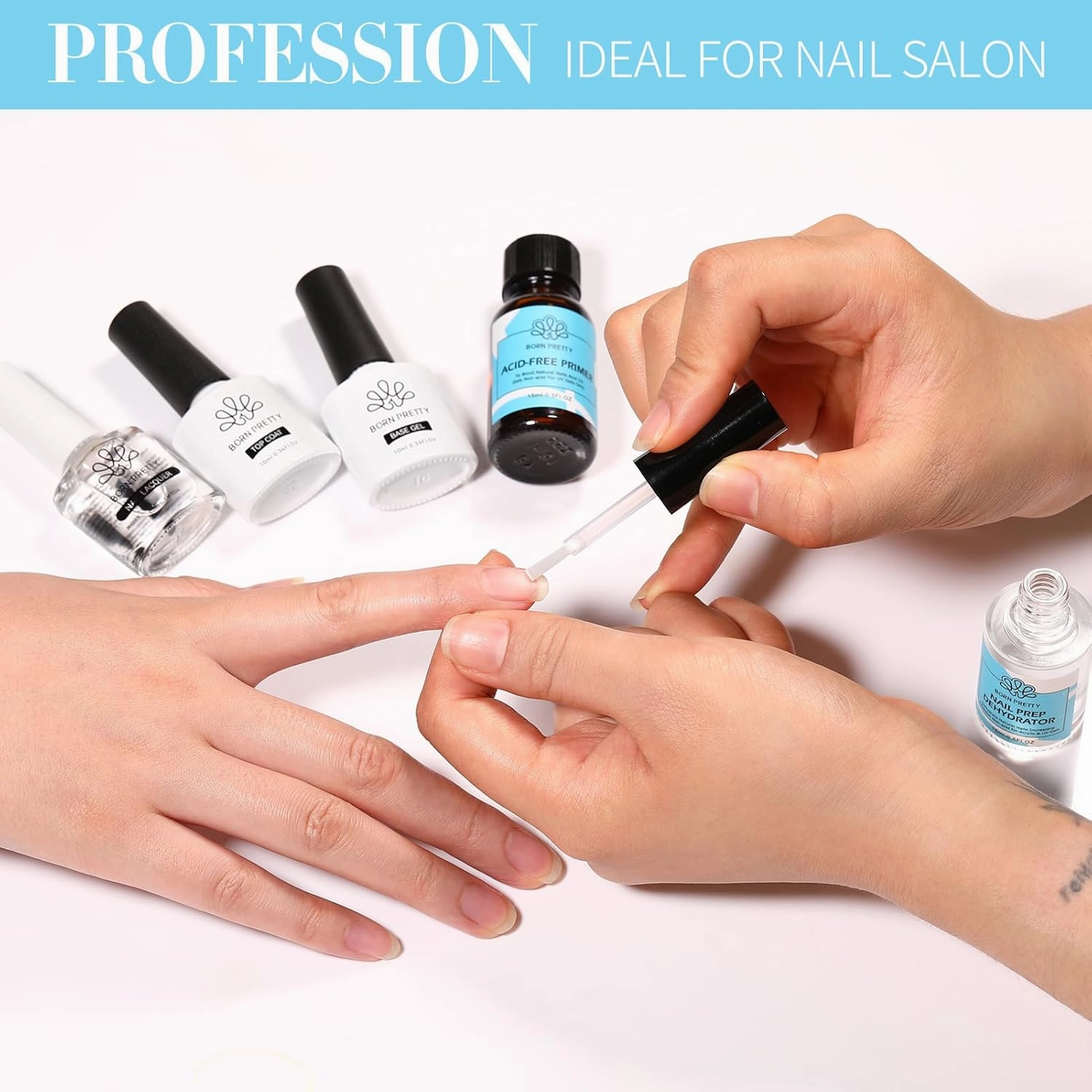 Born Pretty Nail Dehydrator and Primer, Nail Prep Dehydrator Acid Free Nail primer, Cuticle Oil for Nails, Base and Top Gel Coat Nail Supplies Functional Nail Set 5PCS