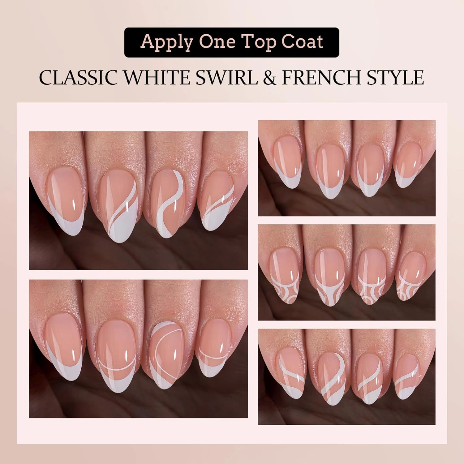 BTArtbox French Tip Press on Nails - 5 Styles XCOATTIPS Short Almond Nails, Pre-Designed Swirl Soft Gel Nail Tips, Ultra Fit False Nail, Soak Off Acrylic Fake Nails Extensions for Easy DIY Nail Art