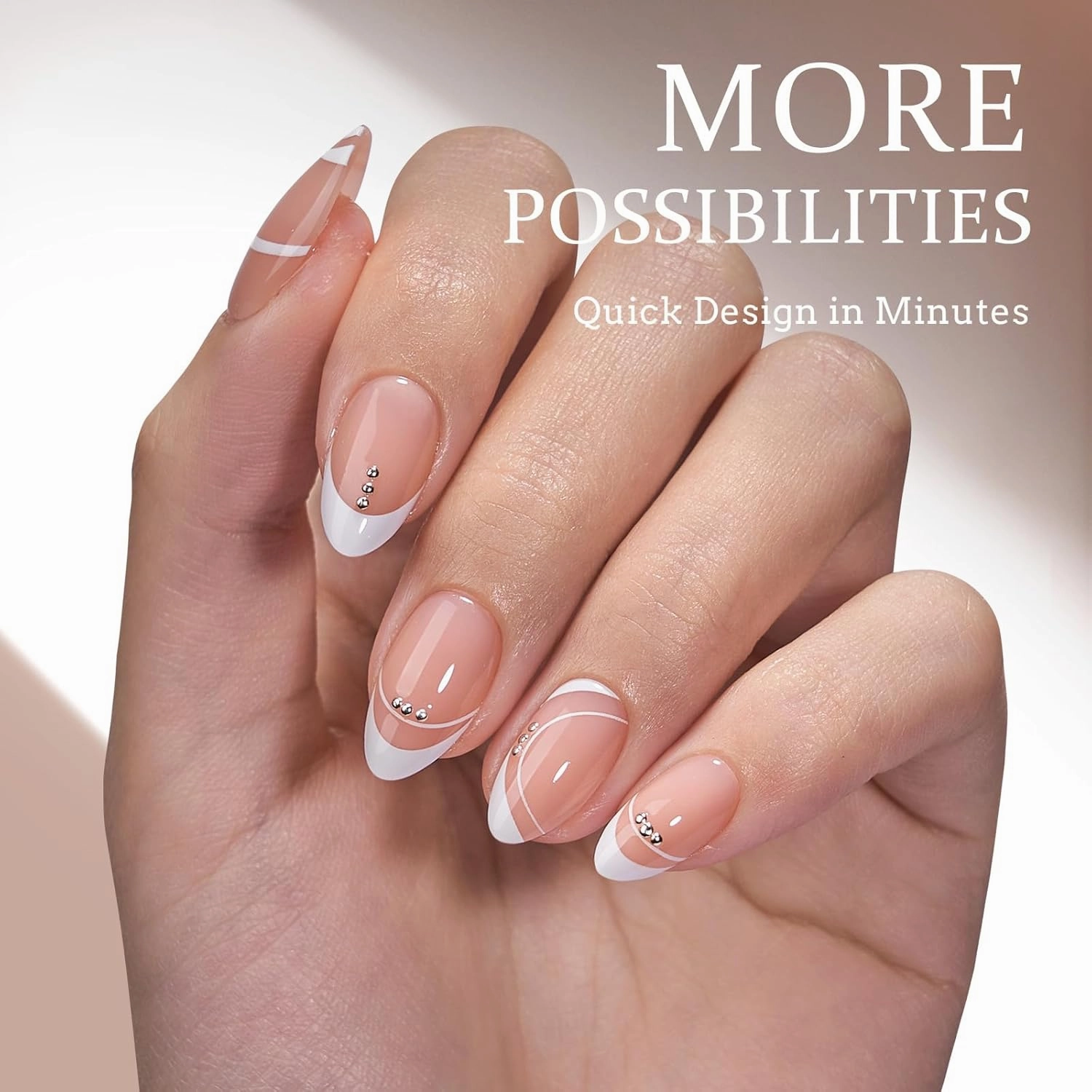 BTArtbox French Tip Press on Nails - 5 Styles XCOATTIPS Short Almond Nails, Pre-Designed Swirl Soft Gel Nail Tips, Ultra Fit False Nail, Soak Off Acrylic Fake Nails Extensions for Easy DIY Nail Art