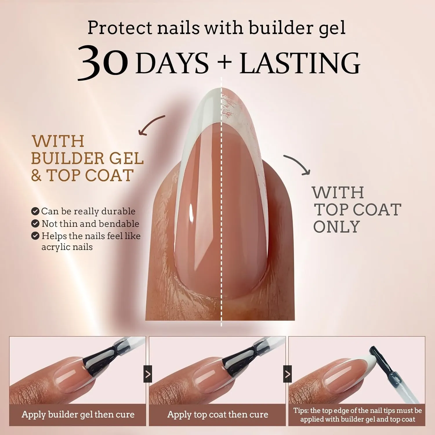 BTArtboxnails French Gel Nail Kit - French Tip Press on Nails Brown Medium Coffin XCOATTIPS Nail Art