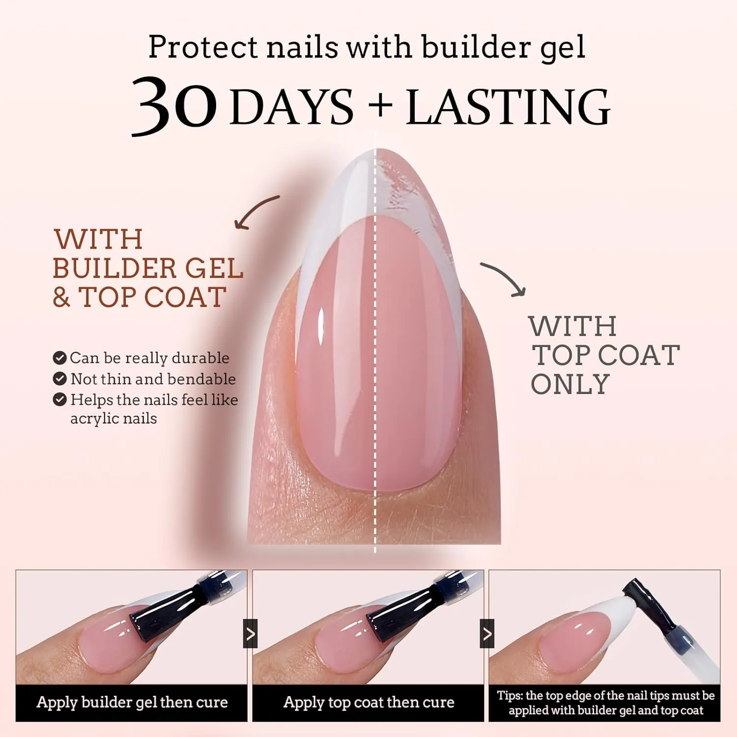 BTArtboxnails French Gel Nail Tips - Long Stiletto Press on Nails Pink XCOATTIPS for Nail Extensions DIY