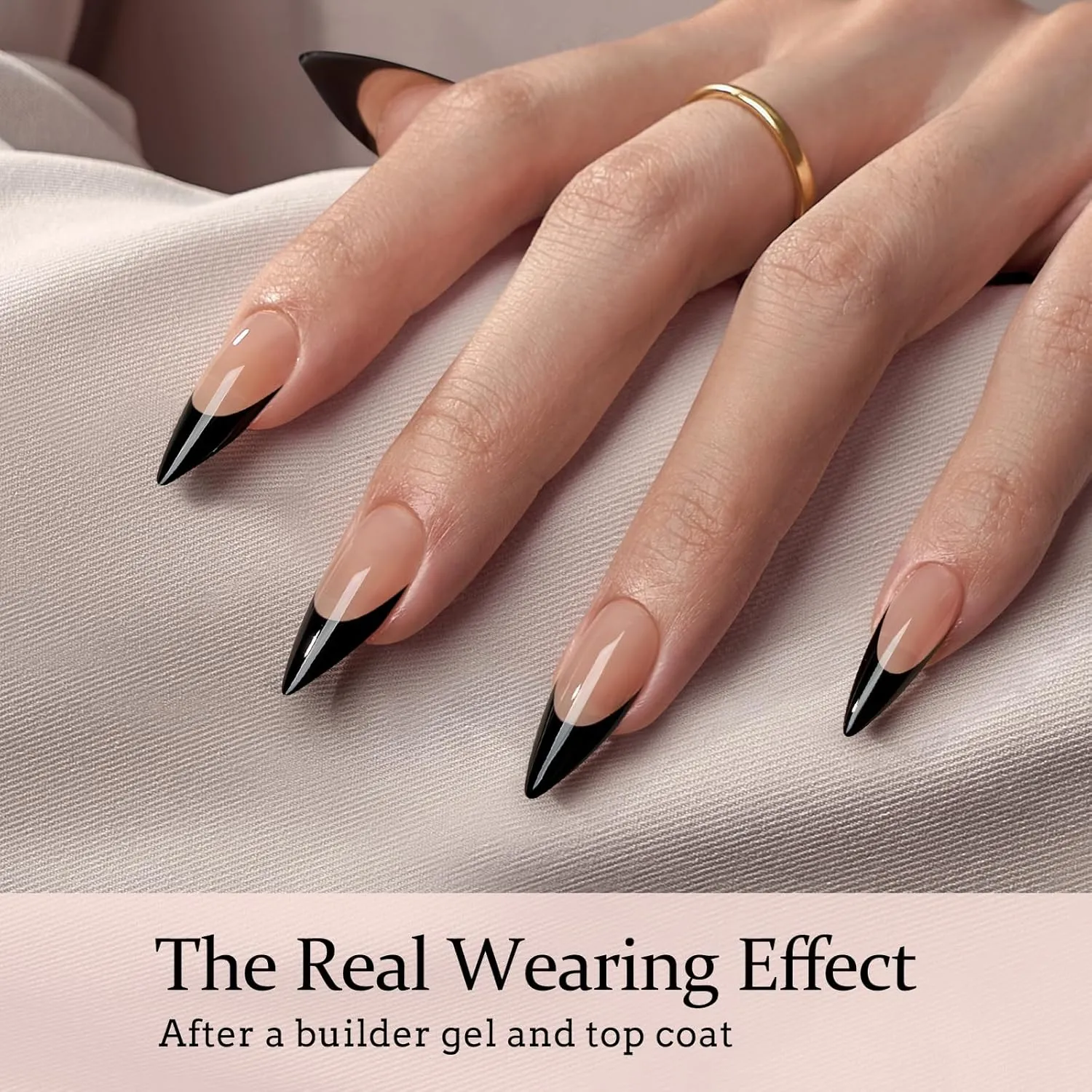 btartboxnails Press On Nails Long - 3 In 1 Black French Tips X-coat Tips, Halloween Nude Soft Gel Stiletto Nail Soak Off Acrylic Fake Glue 15 Sizes 150 Extension Set