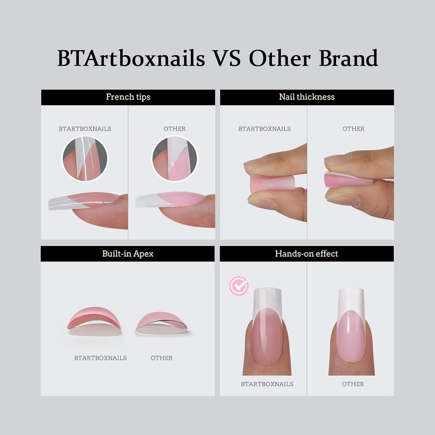 btartboxnails Press On Nails Long - 3 In 1 Black French Tips X-coat Tips, Halloween Nude Soft Gel Stiletto Nail Soak Off Acrylic Fake Glue 15 Sizes 150 Extension Set