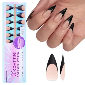 btartboxnails Press On Nails Long - 3 In 1 Black French Tips X-coat Tips, Halloween Nude Soft Gel Stiletto Nail Soak Off Acrylic Fake Glue 15 Sizes 150 Extension Set