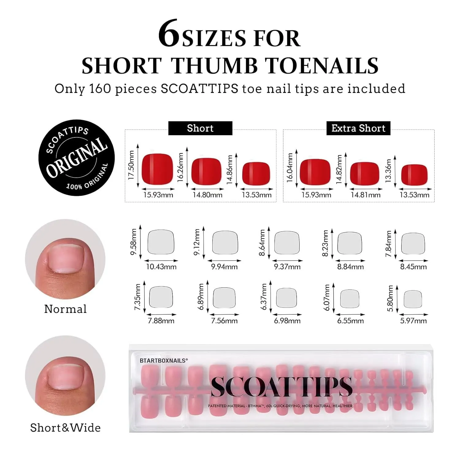 BTArtboxnails SCOATTIPS Toe Nail Tips - Red Press On Toenails for Women, 160 Pcs 16 Sizes Soft Gel Toe Nail Press Ons, Soak Off Acrylic Fake Toe Nail Extensions