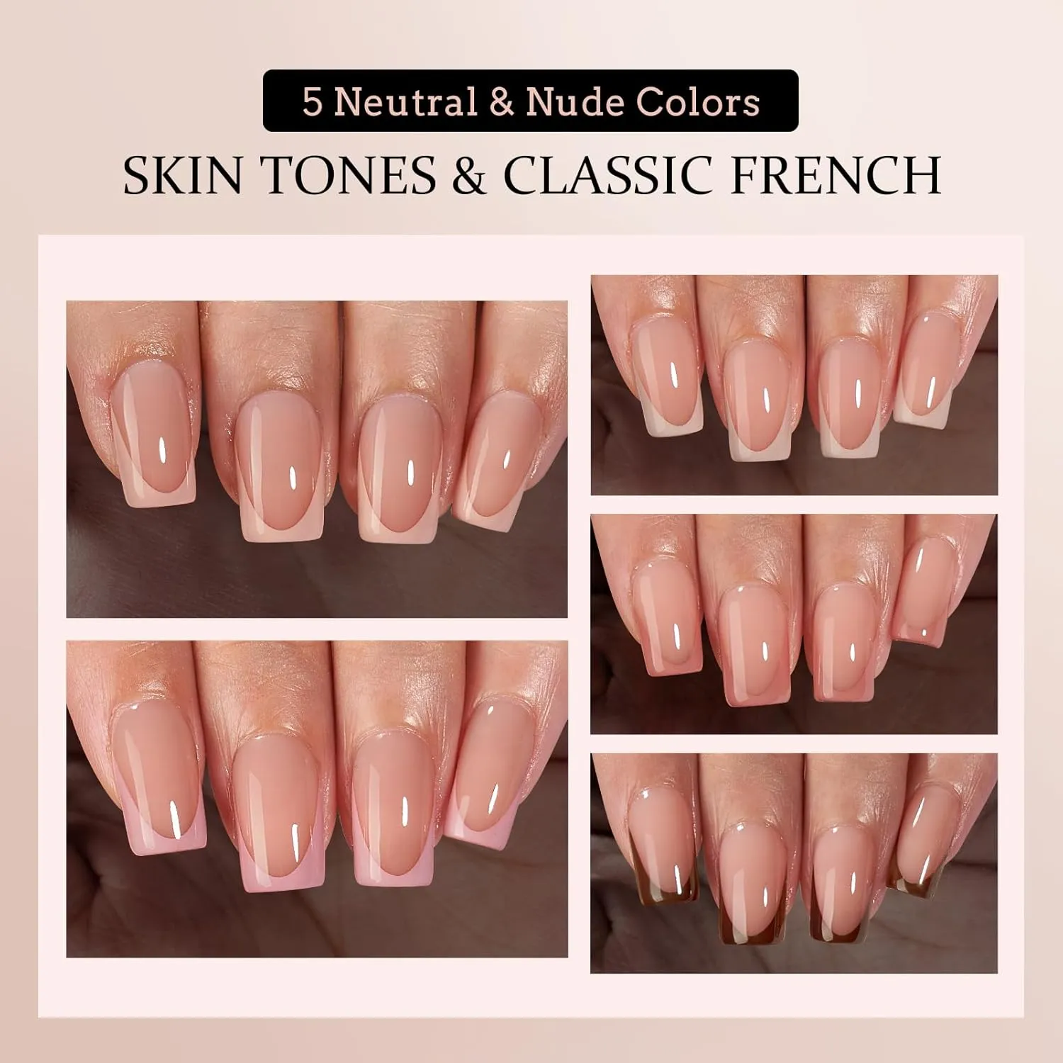 BTArtboxnails XCOATTIPS French Gel Nails - Skin Tones Short Press On Nails Square, Soft Gel Nail Tips with Nail Gel, French Protecting Duo, Nail Lamp, All in One Fake Nail