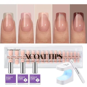 BTArtboxnails XCOATTIPS French Gel Nails - Skin Tones Short Press On Nails Square, Soft Gel Nail Tips with Nail Gel, French Protecting Duo, Nail Lamp, All in One Fake Nail
