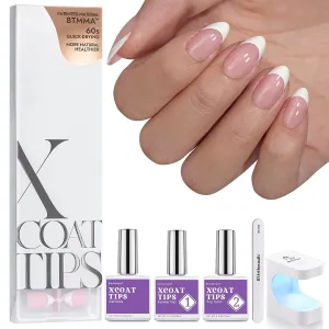 BTArtboxnails XCOATTIPS French Nail Tips - Short Almond Nail Tips with Nail Gel, French Protecing Duo, Nail Lamp, All in One Soft Gel French Tip Press on Nails Gel