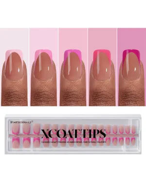 BTArtboxnails XCOATTIPS French Tip Nails Brighter Pastel and Pink Square