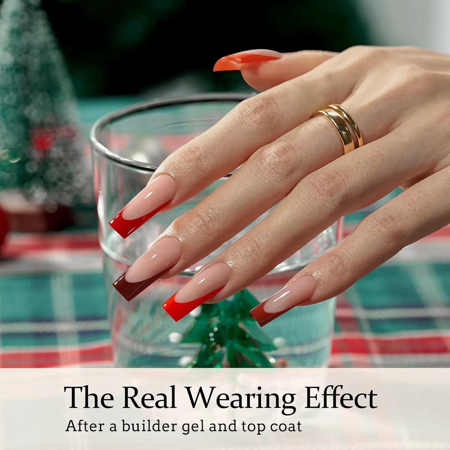 BTArtboxnails XCOATTIPS French Tip Press on Nails - Red French Press On Nails, Long Square Fake Nails, Soak Off Soft Gel Acrylic Nail Extension