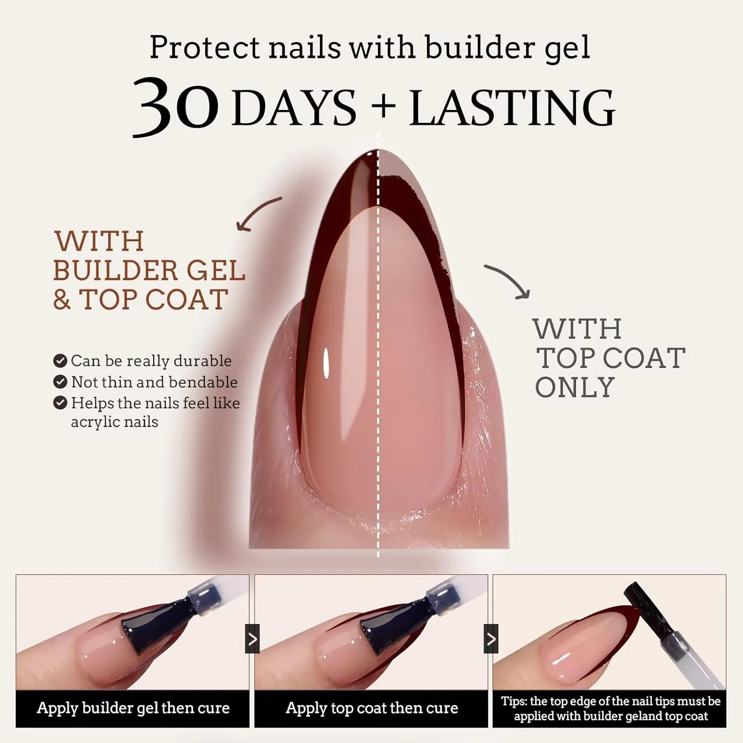 BTArtboxnails XCOATTIPS French Tip Press on Nails - Red French Press On Nails, Long Square Fake Nails, Soak Off Soft Gel Acrylic Nail Extension