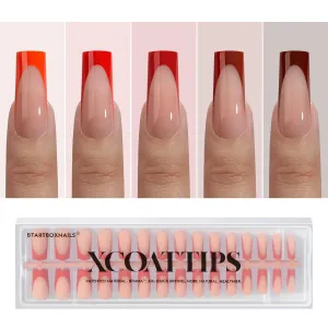 BTArtboxnails XCOATTIPS French Tip Press on Nails - Red French Press On Nails, Long Square Fake Nails, Soak Off Soft Gel Acrylic Nail Extension