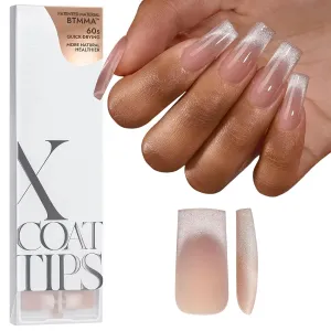 BTArtboxnails XCOATTIPS Press on Nails - Cat Eye Christmas Press on Nails, French Tip Nails Long Square Nail Tips, Soft Gel Nails False Nail, Soak Off Acrylic Fake Nails Extensions