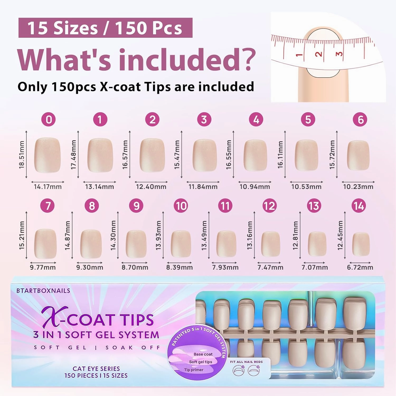 BTArtboxnails Cat Eye XCOATTIPS - Soft Gel Square Nail Tips, Glitter Press On Nails Short, Soak Off Acrylic Fake Nails Glue On Nails In 15 Sizes - 150 Nail Extension Set, Aurora